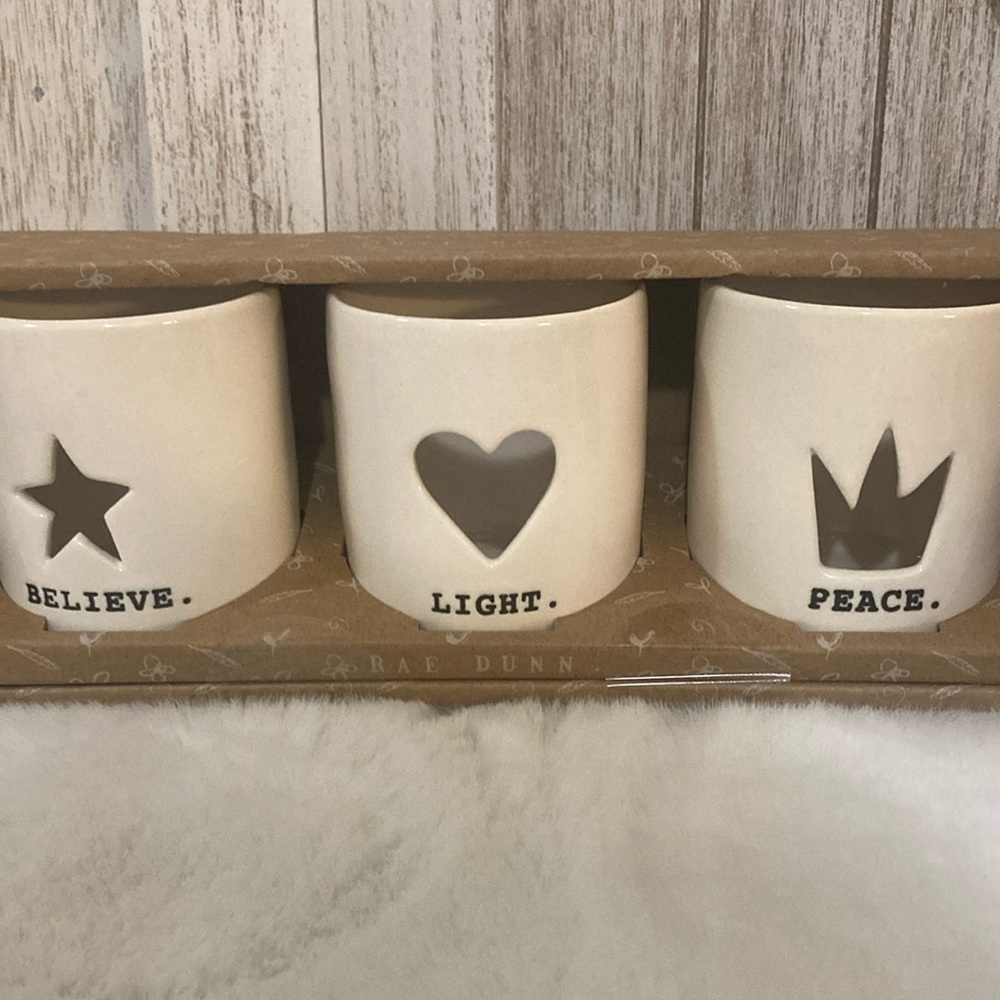 Rae Dunn Believe, Light & Peace Candle Holders